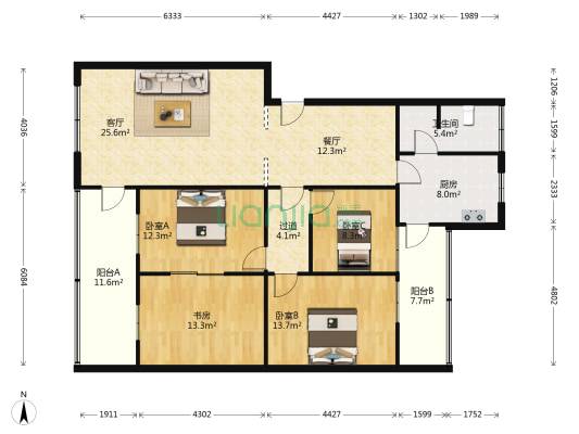 吴家坝南街61号 4室2厅1卫 139平方