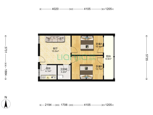 中鑫家园 2室1厅1卫 66平方