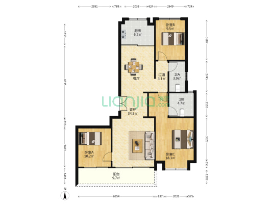 绿城·凤起潮鸣 3室1厅2卫 144平方