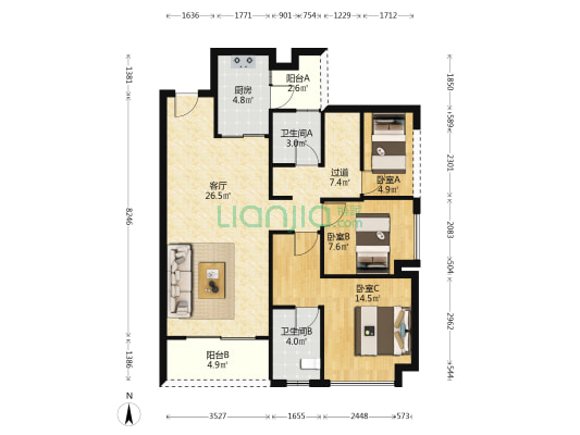 新城明昱东方二期 3室1厅2卫 104平方