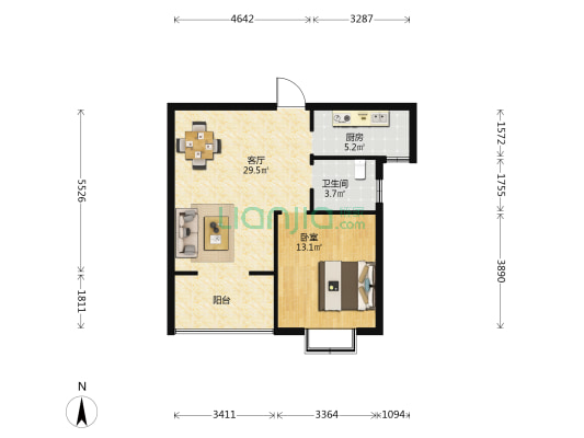 雪新苑C区 1室1厅1卫 66平方