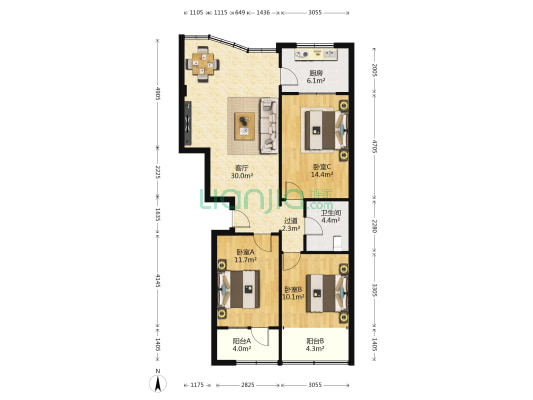 豐润花园 3室1厅1卫 118平方