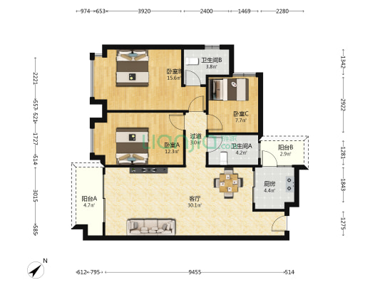 德盛尚峰 3室1厅2卫 110平方