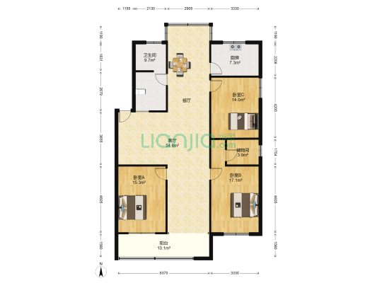 新坝小区 3室1厅1卫 158平方
