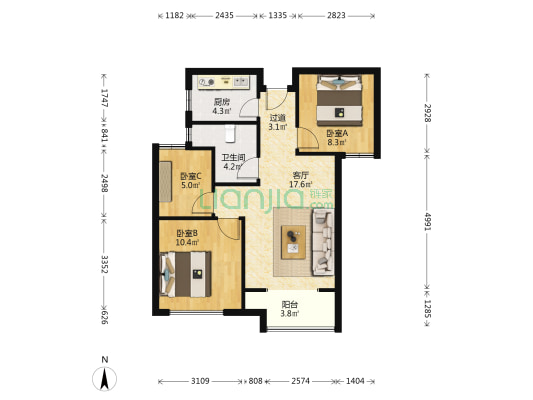 佳源名门橙邦悦橙苑 3室1厅1卫 83平方