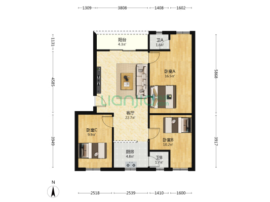 泰和楼 3室1厅2卫 89平方