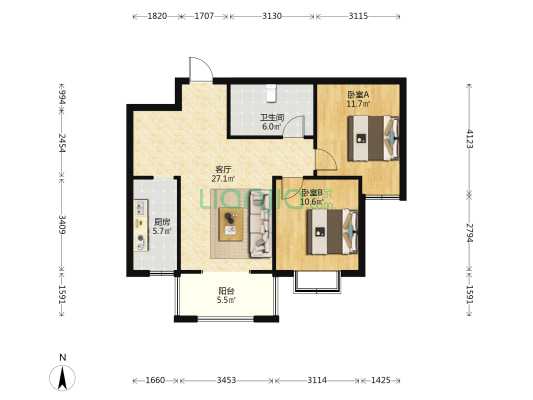 阳光花园 2室1厅1卫 95平方