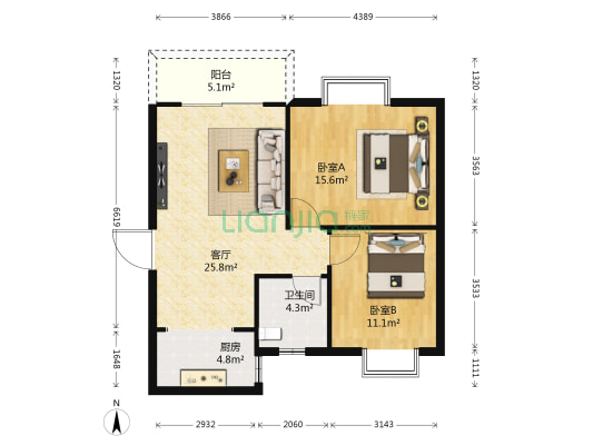 东峰富苑 2室1厅1卫 88平方