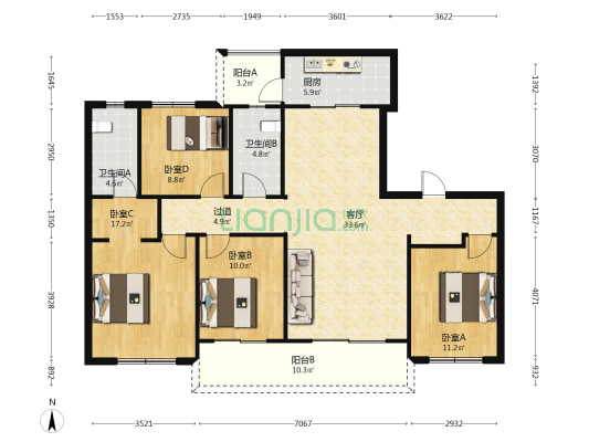 鹿溪名邸 4室1厅2卫 143平方