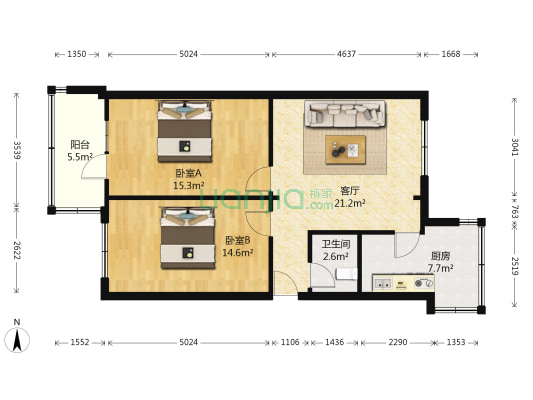 颖川堡车站家属院 2室1厅1卫 65平方