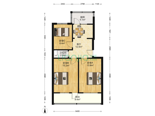 北大街检察院宿舍 3室1厅1卫 76平方