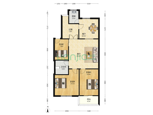 温泉花园(连江县) 3室2厅1卫 77平方