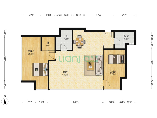 长沙平安财富中心 2室1厅1卫 147平方
