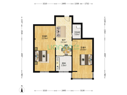 悦欣小区(有机厂甲乙楼街区) 2室1厅1卫 71平方