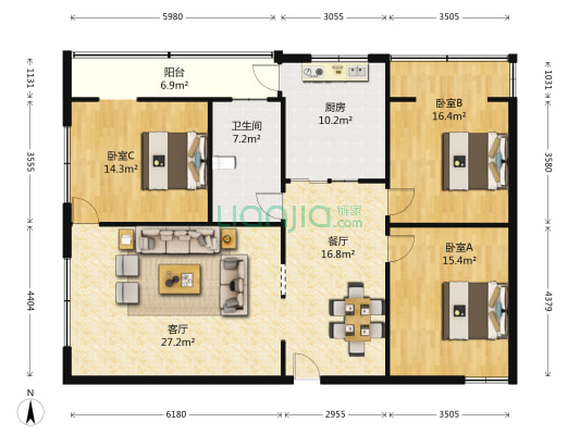 胡家巷56号 3室2厅1卫 126平方