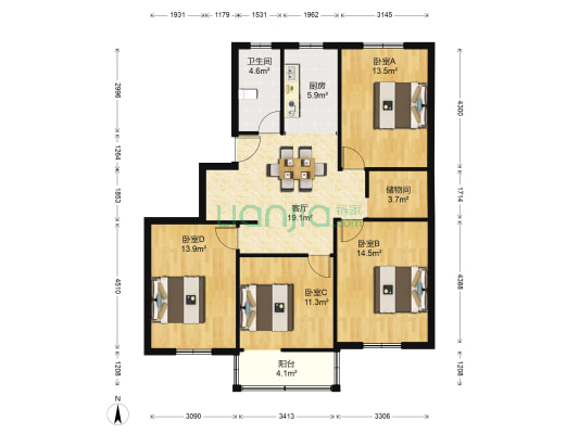 新丰苑二期 4室1厅1卫 123平方