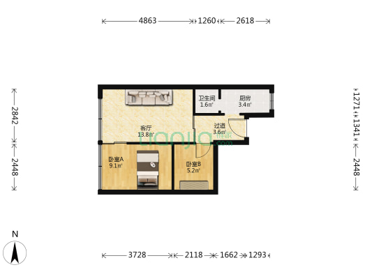 银松路116号 2室1厅1卫 40平方