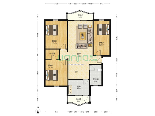 中国工商银行彭州市支行宿舍 3室1厅1卫 123平方