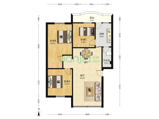 培英路13号 3室1厅1卫 100平方