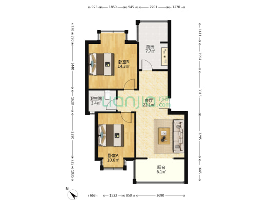 四季阳光 2室1厅1卫 72平方