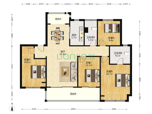 晴湾上园二区 4室1厅2卫 143平方