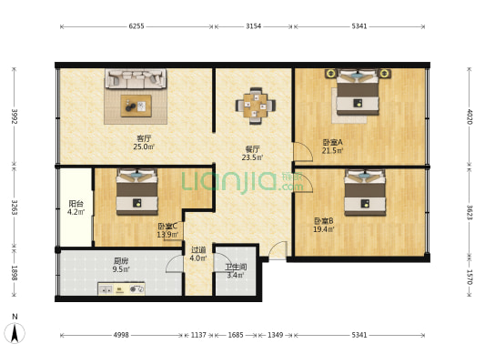 法院街75号 3室2厅1卫 139平方