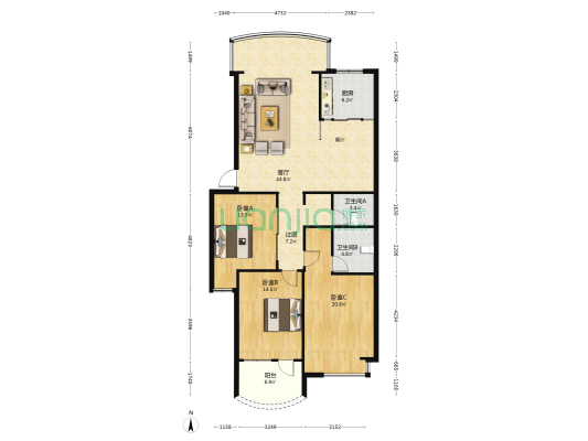 丹凤花园二区 3室1厅2卫 135平方