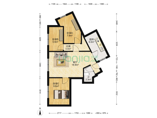 解放街 3室1厅1卫 80平方