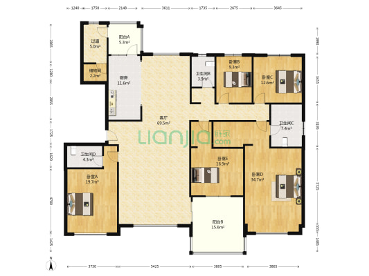 南京碧桂园阅岭苑 5室1厅3卫 252平方