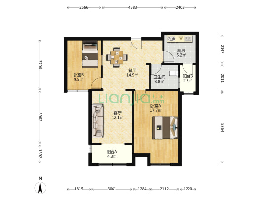 乐江名庭 2室2厅1卫 80平方