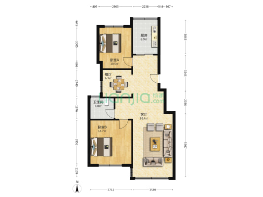 碧水豪庭 2室2厅1卫 145平方