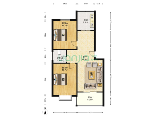 盛世通达 2室1厅1卫 95平方