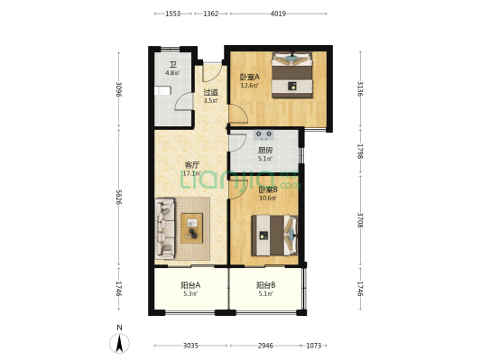 立雪轩 2室1厅1卫 80平方