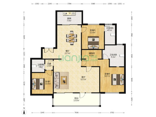 世茂天誉 3室2厅3卫 207平方