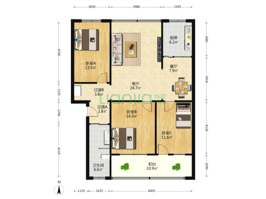 中行家属院 3室2厅1卫 115平方