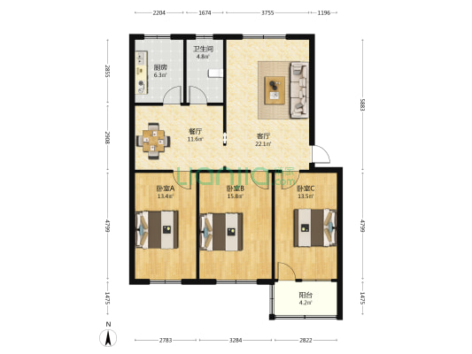 鸡蛋妹家属楼 3室2厅1卫 112平方
