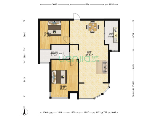 金宸国际花园 2室1厅1卫 93平方