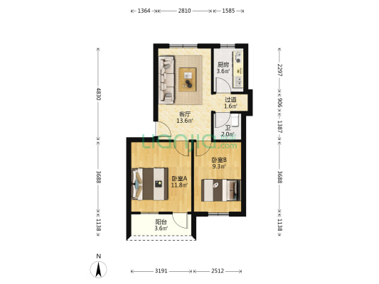 民主路竹园里 2室1厅1卫 63平方