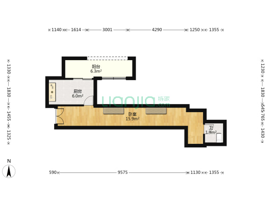 人居盛和林语南区 1室0厅1卫 128平方