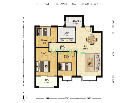 和平社区 3室1厅1卫 95平方