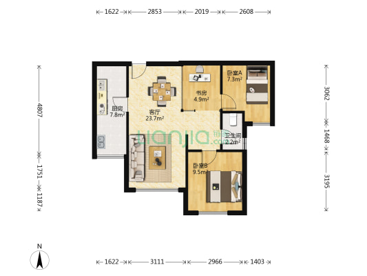佳兆业西城广场 3室1厅1卫 65平方