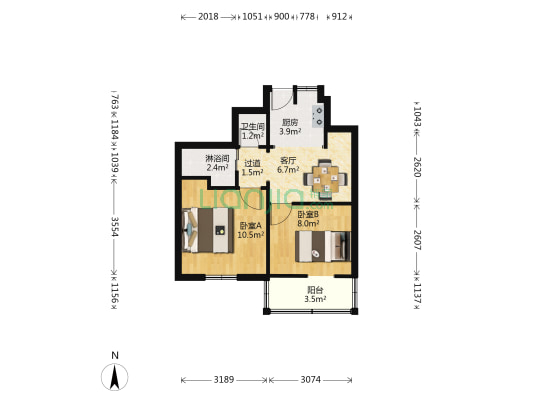 虹桥新村 2室1厅2卫 48平方