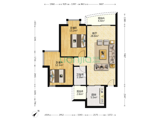 恒盈豪庭 2室1厅1卫 90平方