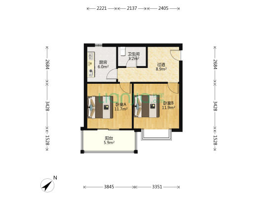 专汽厂宿舍 2室0厅1卫 55平方