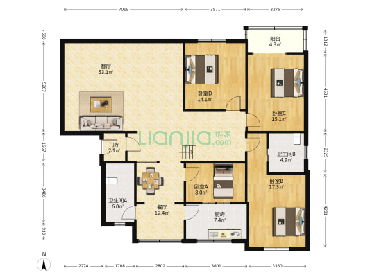 长闲路47号 4室2厅2卫 180平方