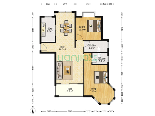 昆城豪庭 2室1厅2卫 112平方