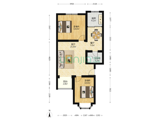羊耳峪西里 2室2厅1卫 85平方