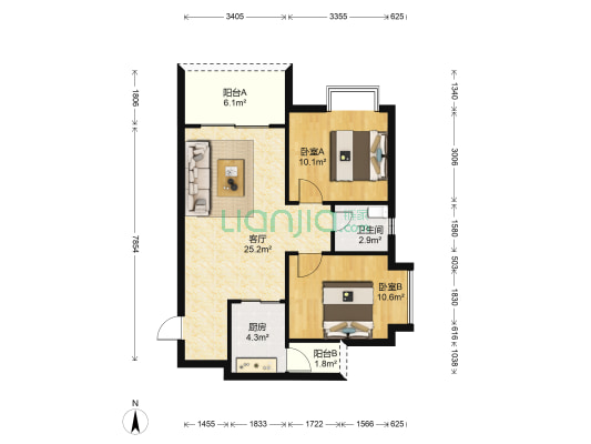 御海澜庭 2室1厅1卫 75平方