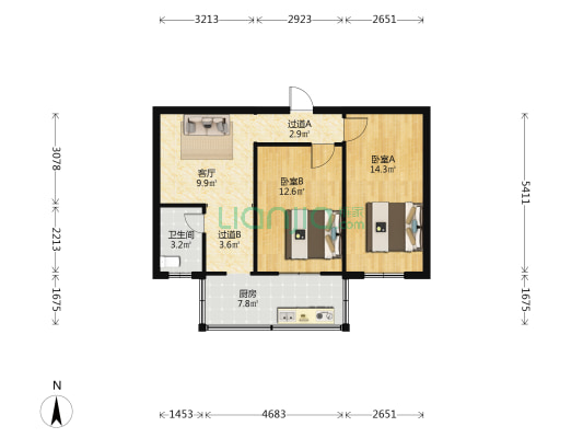 晋商银行宿舍 2室1厅1卫 68平方