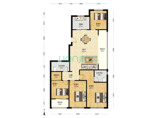 杭望云潮城 4室1厅2卫 143平方